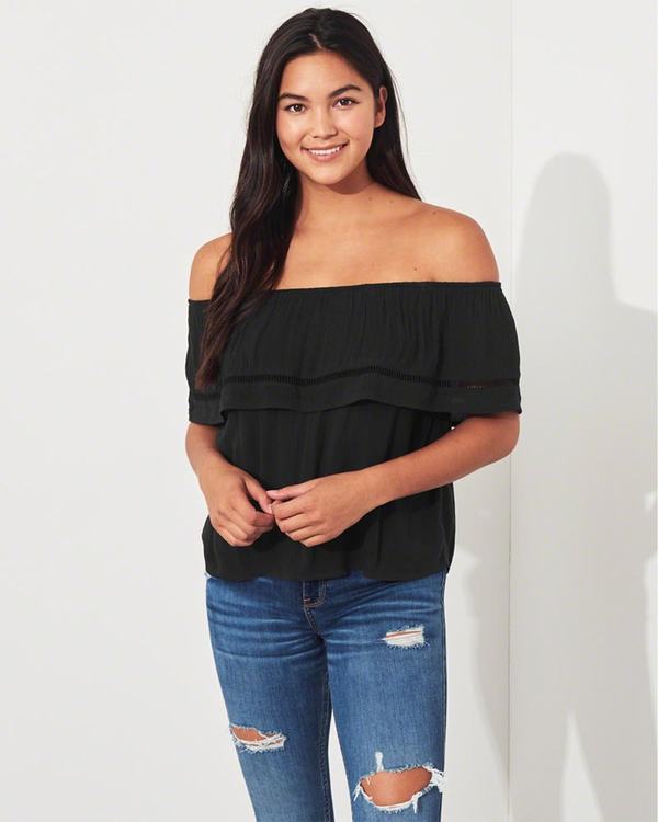 Camicette Hollister Donna Ruffle Off-The-Shoulder Nere Italia (448SHRYK)